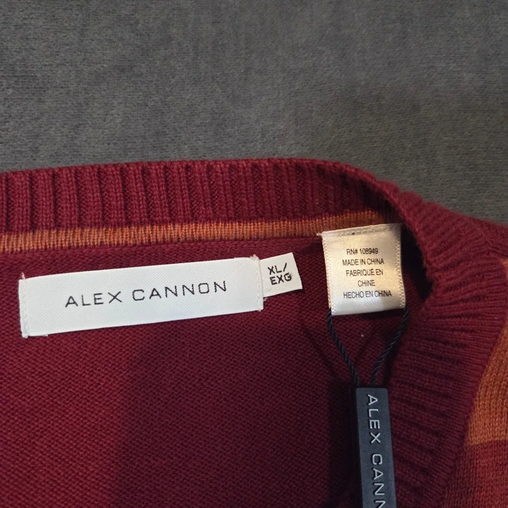 Alex Cannon Sweater Mens XL Rust Orange Colorblock Checkerboard Cotton AFSW22736